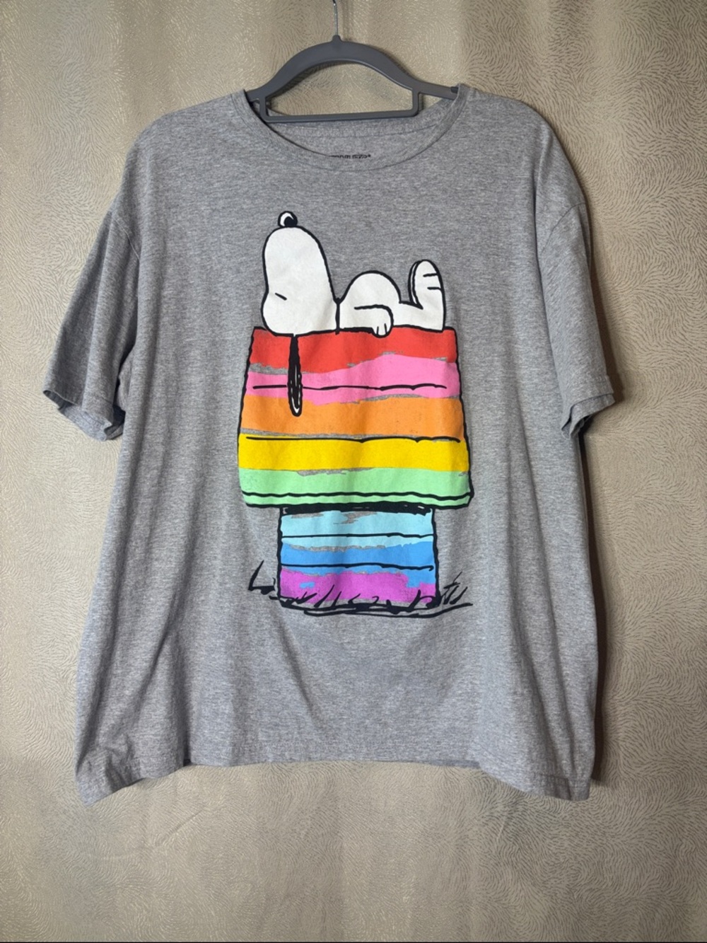 Gray Snoopy Rainbow Doghouse peanuts Graphic Tee 0138